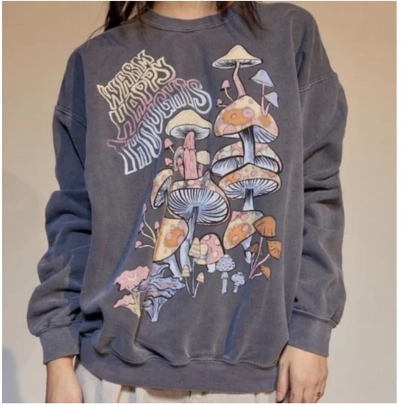 Project Social T/Urban Outfitters Warm Happy Thoughts Sweatshirt Gray | S/M - Picture 1 of 4